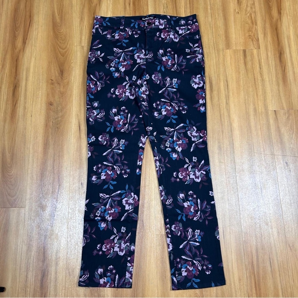Bandolino Women’s Floral Black and Purple Straight Leg Pants